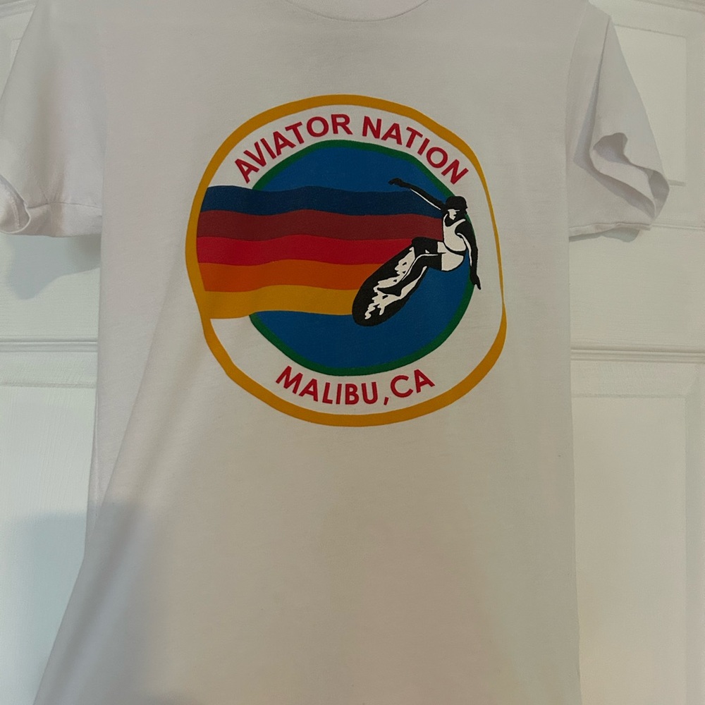 Aviator Nation White Tee with Multicolor Graphic